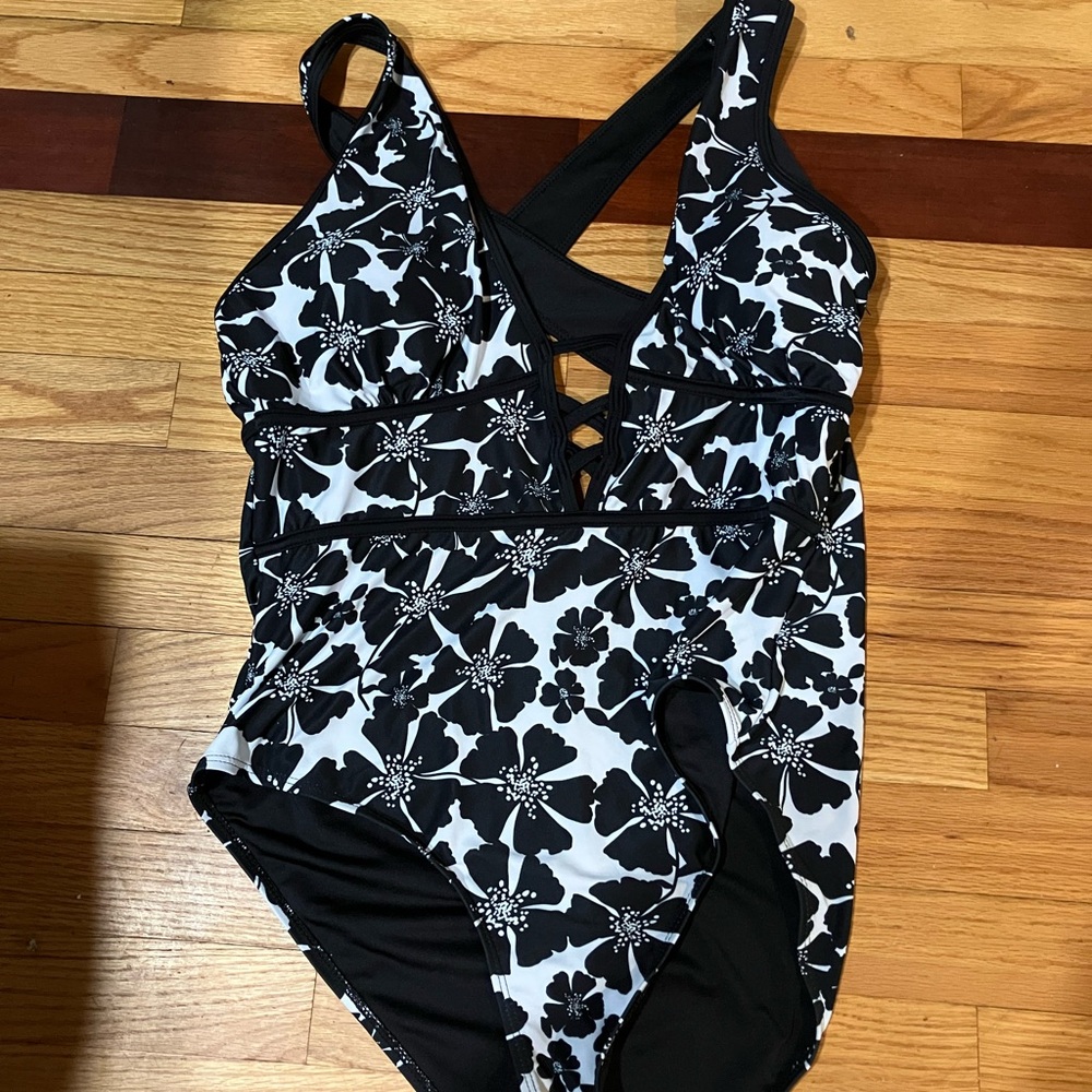 Floral Black and White Kids One Piece Swimsuit